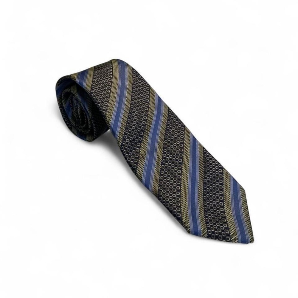 XMI Platinum‎ Necktie Mens OS Blue Gold Diagonal Stripe Silk Geometric Tie